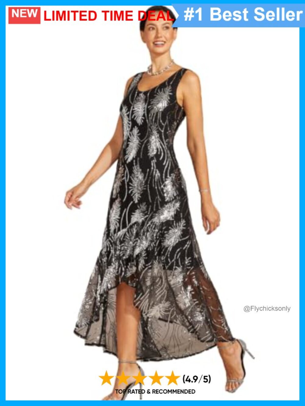 Sequin Mesh A-Line High Low Maxi Dress Sleeveless